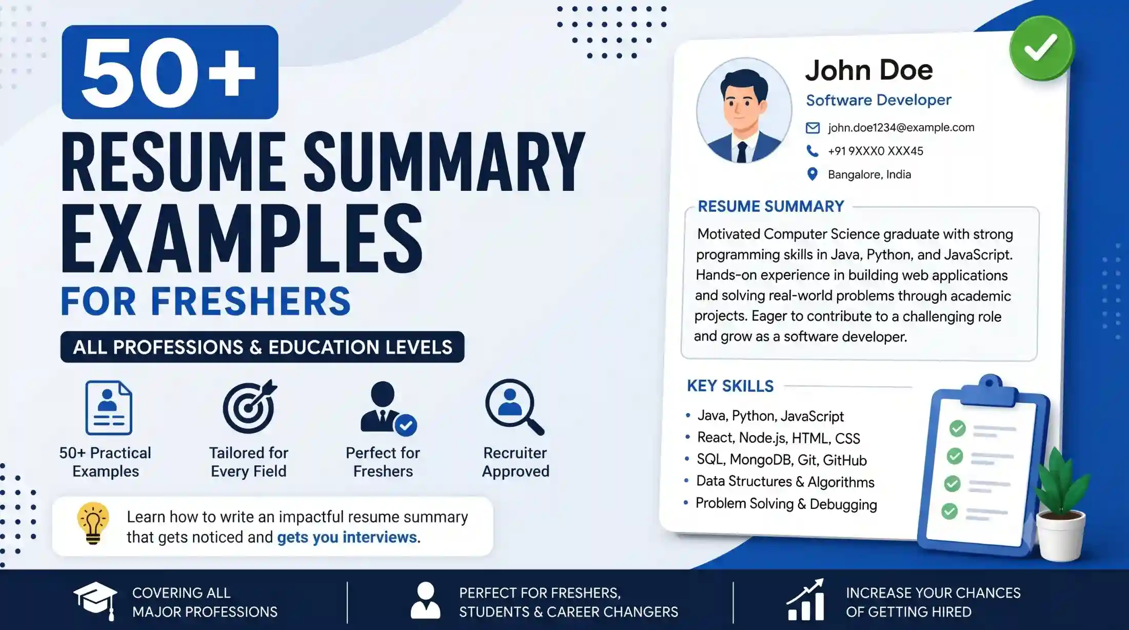 50+ Resume Summary Examples for Freshers (With Writing Guide)